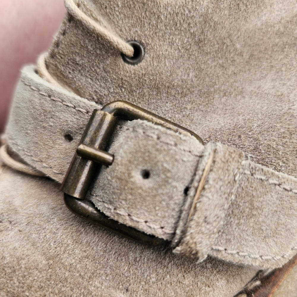 Madewell Suede Lace Up WEDGE Booties MONK strap Buckle 3.5" HEIGHT SZ 9.5 - Picture 9 of 15